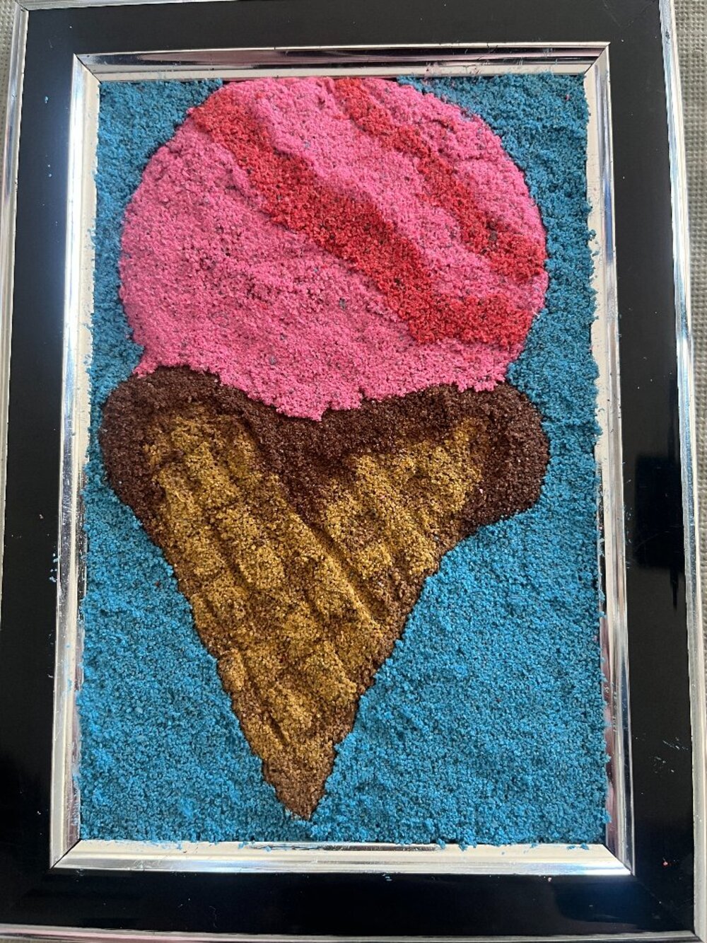 Pink Ice Cream Cone Framed Sand Art (01H)